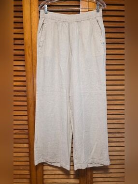 Old Navy High-Rise Linen Wide-Leg Pull On Pants Flax Beige Women's Size M